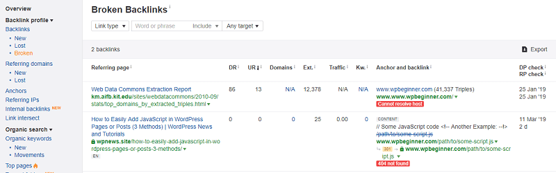 How to Get Free High Authority Backlinks: 35 Easy Methods 6 broken link analysis Ahrefs