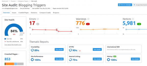 SEMrush site audit