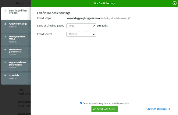 Site audit settings 1