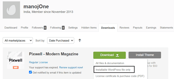 Envato theme update