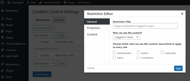 Content control wordpress