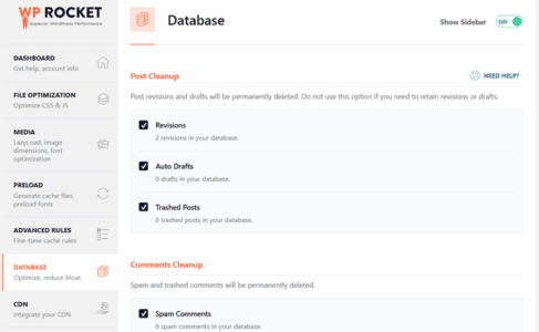 wp rocket database optimization