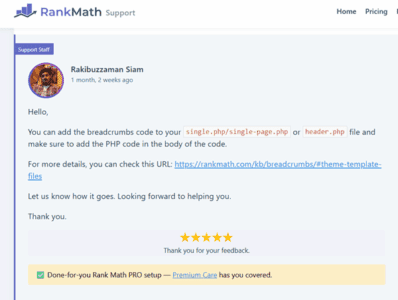 Rank math support