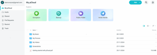 pCloud dashboard