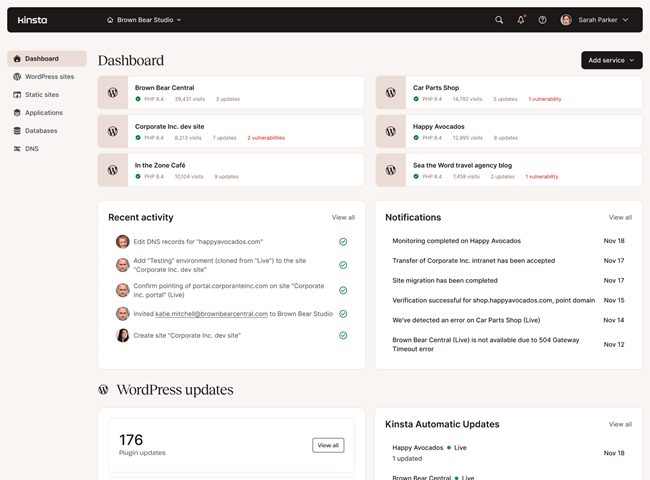 Kinsta dashboard look