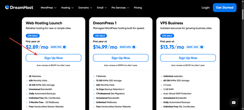 web hosting signup