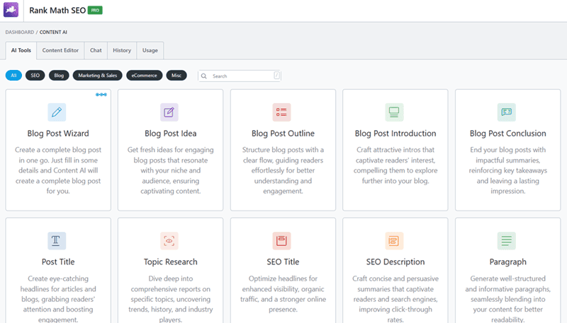 Rank Math Content AI Tools