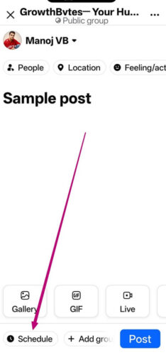 schedule a facebook group post on mobile
