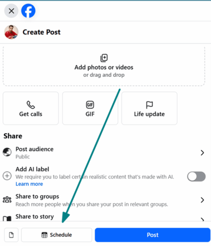 schedule a facebook post